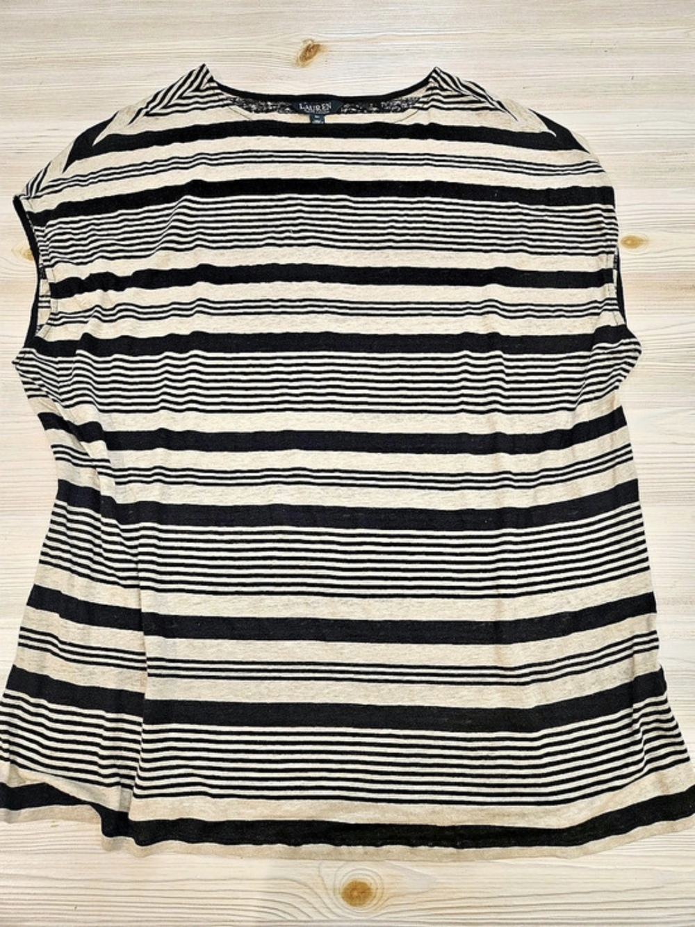 Lauren Ralph Lauren Striped Linen Top Black & Cream Size 3X 100% Linen